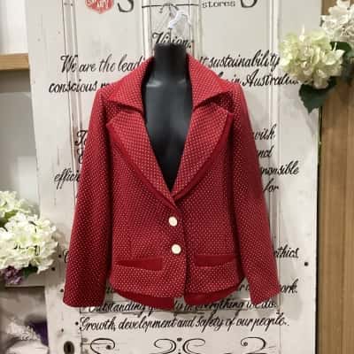 Wanko Brand! WOOL BLEND WINTER BLAZER!  Womens  Size 10 / 38 Blazer Pattern / Polka Dot / Red / White 