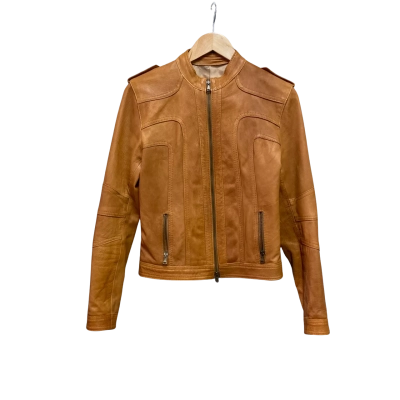  P&P Womens  Size M Leather Jacket Brown 