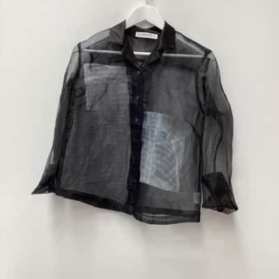 Black Friday Womens  Size 8 Button Up  sheer Top Black  / Pattern 