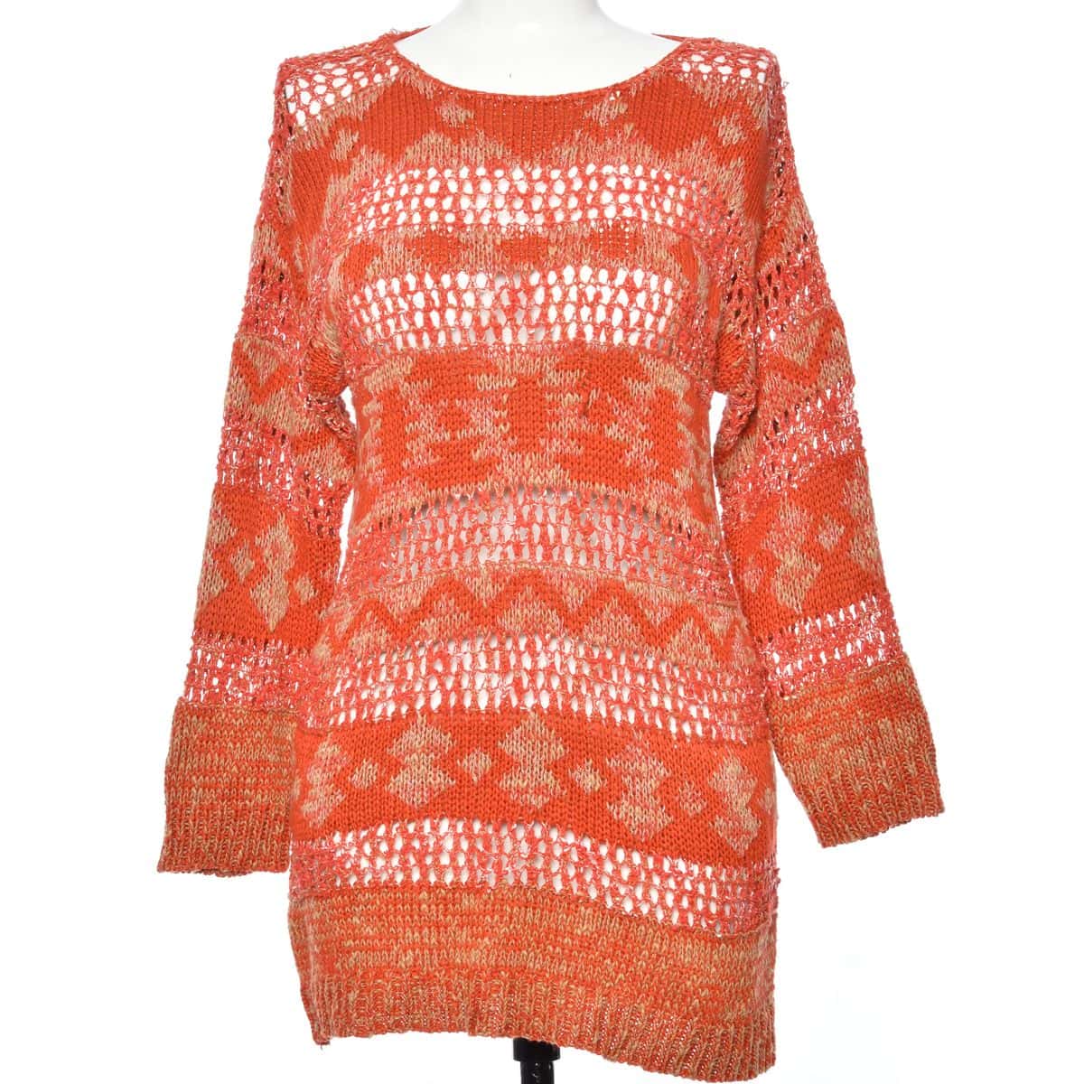 Ruby Rd Dresses Ruby RD Women's Size S Long Sleeve Midi Crochet Knit Dress Orange (s ...
