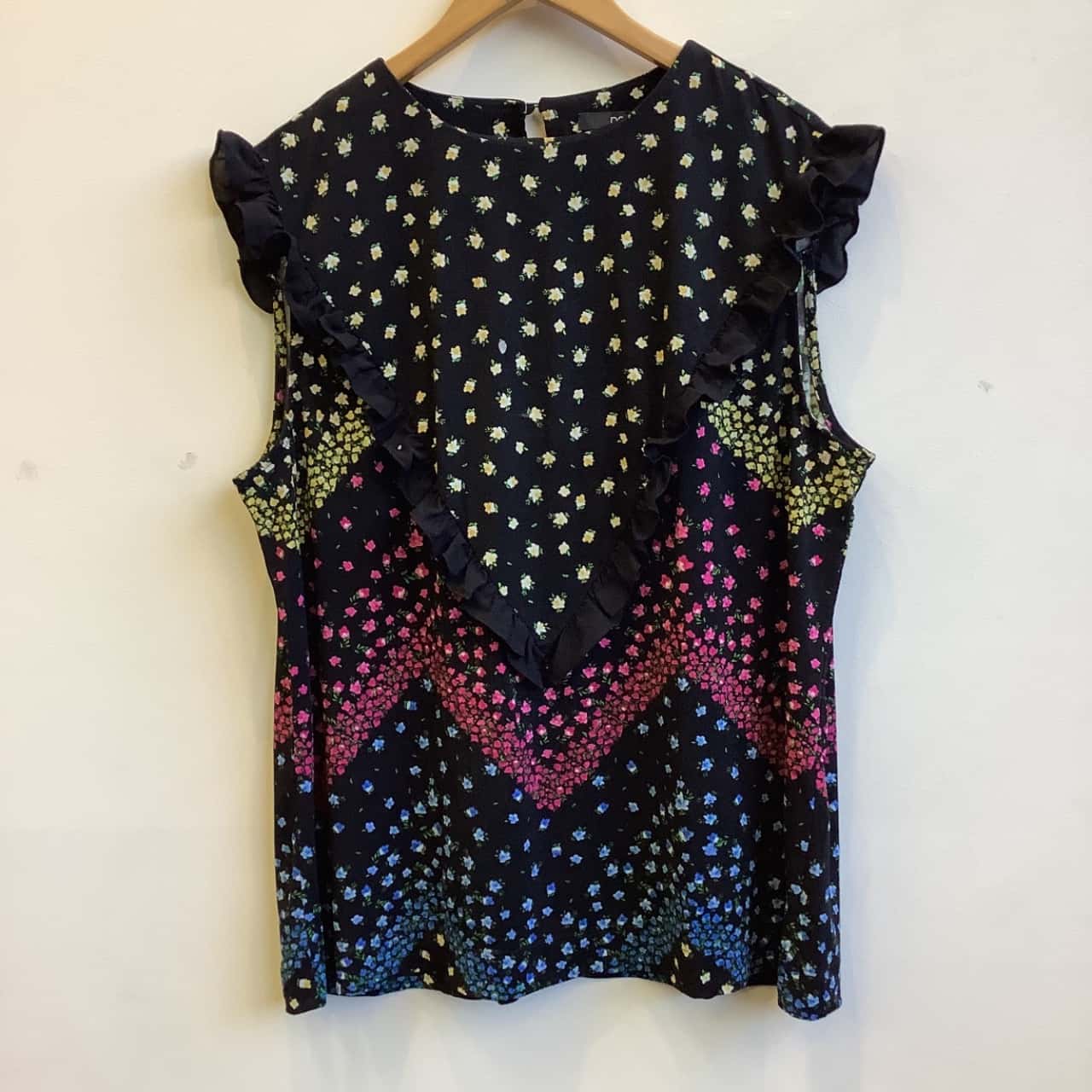 NEXT Womens Size UK 20 EU 48 Floral/Multicoloured Frill Sleeveless Top(s)