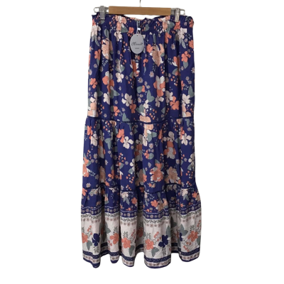 Miracle Womens Size 16 Blue / Orange / Cream / Green Floral Maxi Skirt 