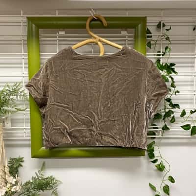  Poem Womens 100% Silk Crushed Velvet Bolero/Shrug Beige Size L