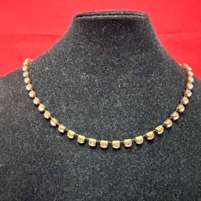 Gold Tone Rhinestone Tennis Necklace