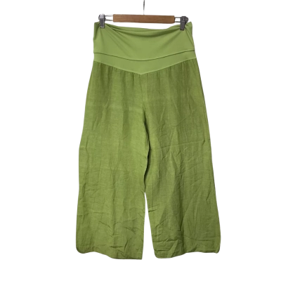 Peace Angel Womens Size L Lime Green 100% Silk Wide Leg Cropped Pants 