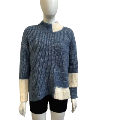 Zaket & Plover Womens  Size M Two Tone Knit Jumper Blue / Off White