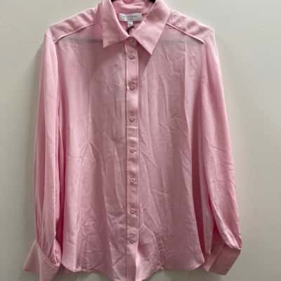 Witchery Womens  Size 14 SILK Long Sleeve Shirt Pink  