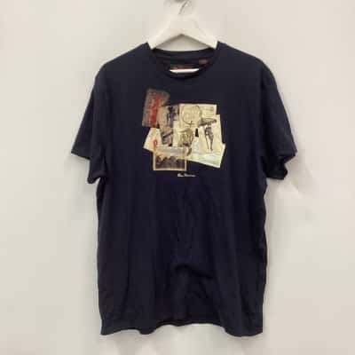 NEW - Ben Sherman Print T-Shirt Navy Blue - Size XXL