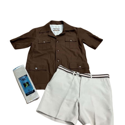 Vintage Super Cool Rare Safari Suit Shorts Size 36 Jacket Size 105cm Brown With Bonus Computer Socks 