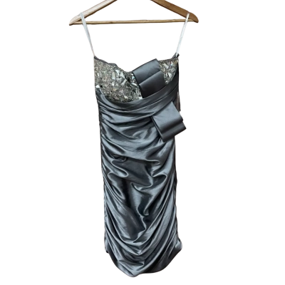  BNWT Tony Bowls Shorts Womens Size 2 (AUS 8) Silver Strapless Formal Dress RRP $398.00  