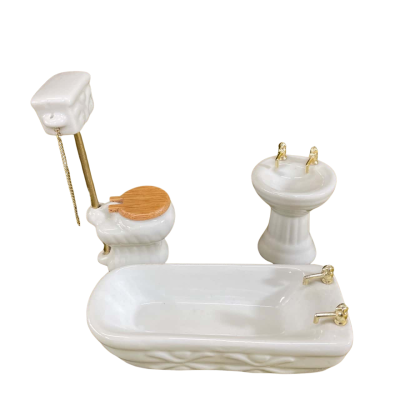 Three Piece Porcelain Miniature Bathroom Furnishings 