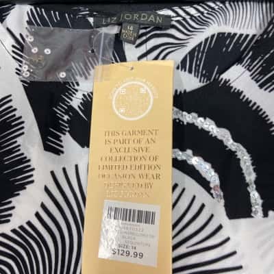 Liz Jordan Womens  Size 14 Sleeveless Top Black  / Pattern / White 