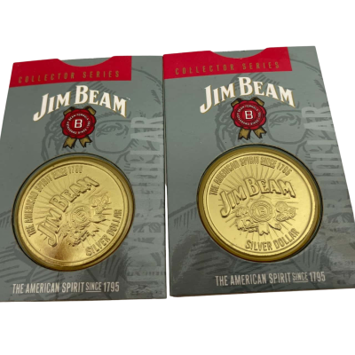 2 x Jim Beam "Silver Dollar” Coins - #6 Booker Noe