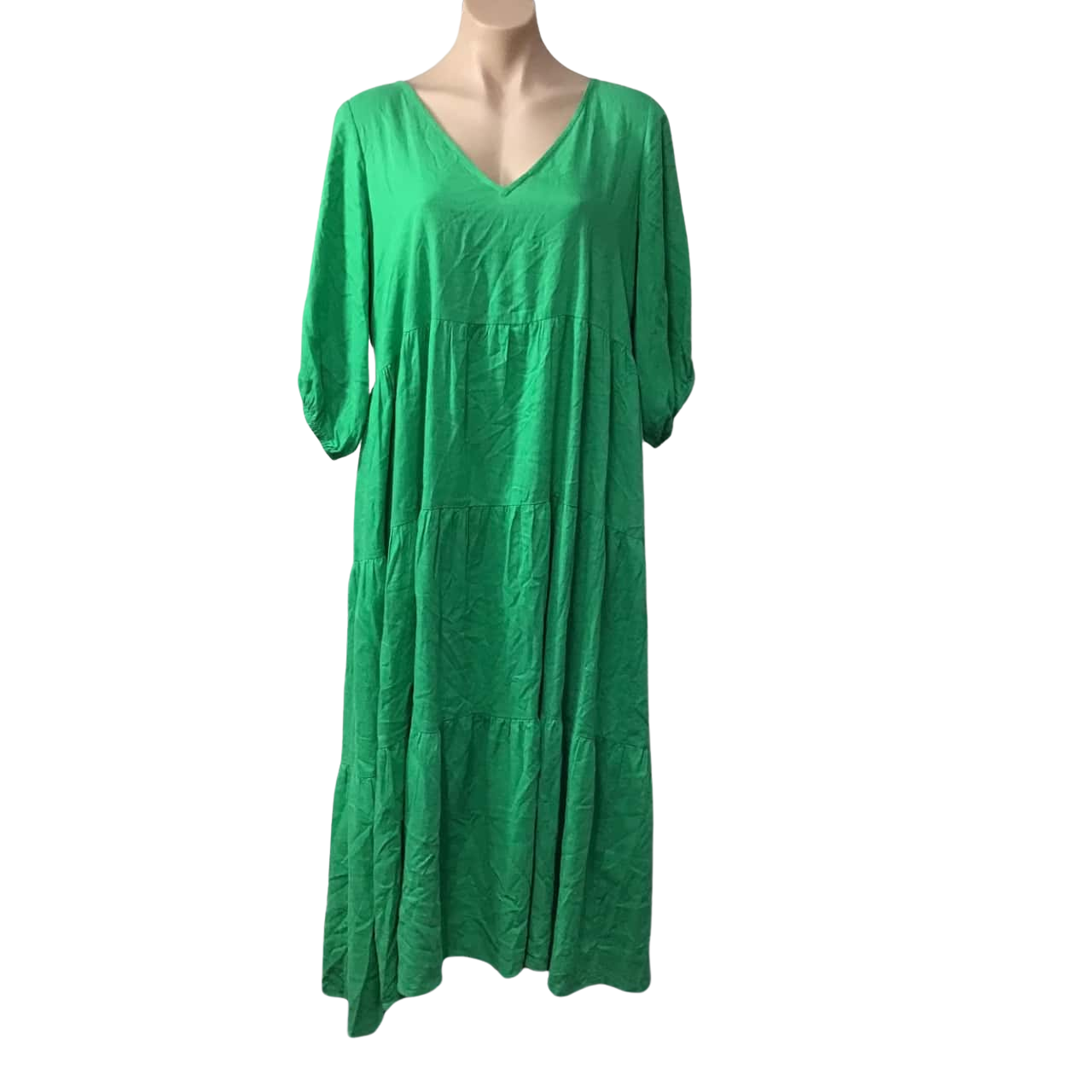 Haven Womens Size S / M Bright Green Linen Blend Short Sleeve V-Neck Maxi  Dress (s)