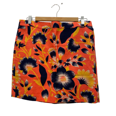 J.Crew Women's Linen Blend Skirt Size 4 Floral / Navy Blue / Peach 