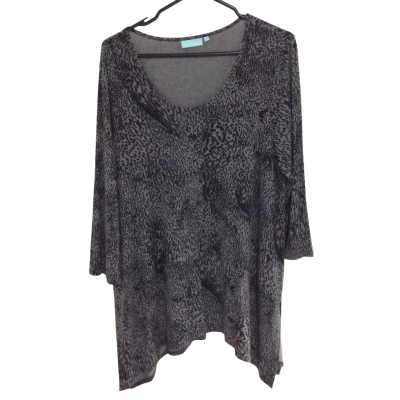 Blue Illusion Womens  Size L 3/4 Sleeve Top Black  / Grey 