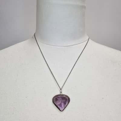Vintage Natural Amethyst Pendant Necklace – Silver-Tone Setting