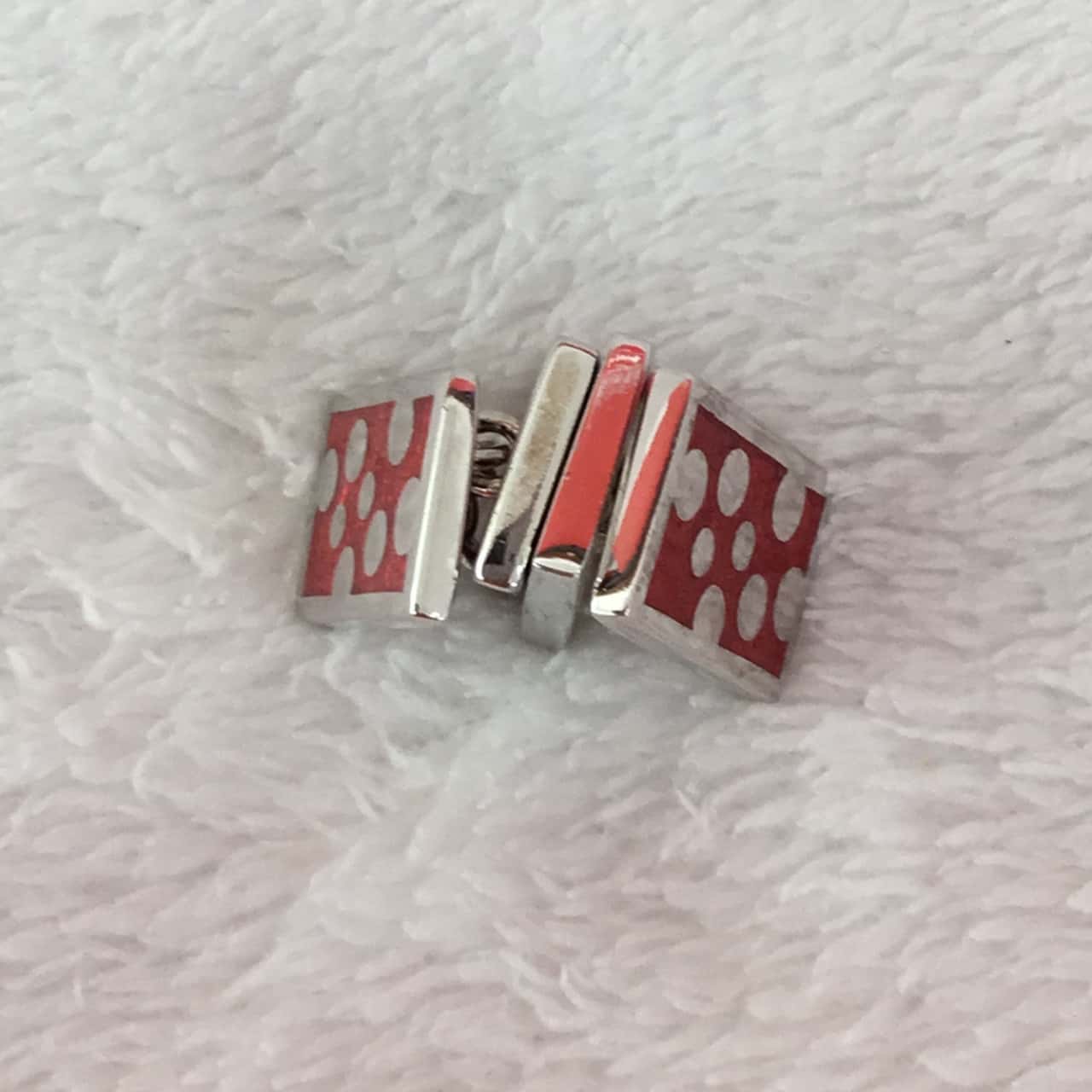 T.M. Lewin Red Enamel Silver Circles Bubbles Silver Tone Cufflinks