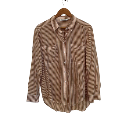 Sportscraft Womens  Size 18 Button Up Top / Long Sleeve Top Burnt Orange / Striped / White 