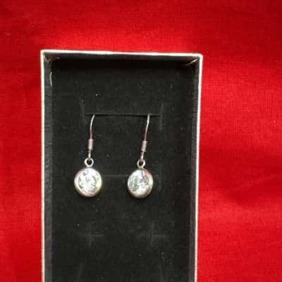  Women's 925 Silver Drop Earrings featuring a Clear Stone in a Bezel Setting