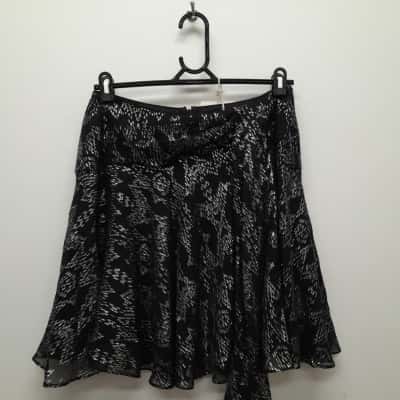 Sass & Bide New Silk Skirt Size 12 Black  / Pattern / Silver 