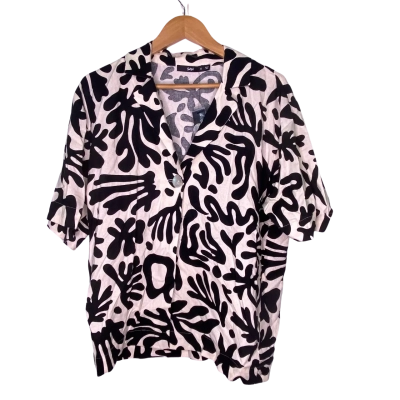 Sportsgirl Womens  Size 12 Short Sleeve Shirt Beige / Off White / Pattern 