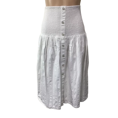  Womens approx Size S White Button up Shirred Waist Midi Skirt 
