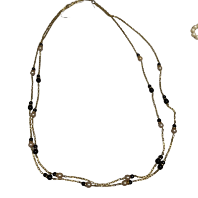  Womens Necklace Black  / Gold / Pearl 