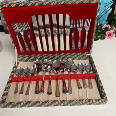 Vintage Boxed 24pce Sheffield Chromium Plated Cutlery Set