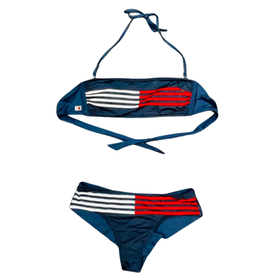 BNWT Tommy Hilfiger Size S Navy Blue w/  White/Red Stripes Bikini Set 