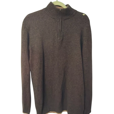 Driza-Bone Size XL 100% Lambswool Jumper Brown needs tlc on shoulder 