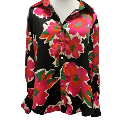 Cindy & Sami Womens  Size 12 Button Up Top Black  / Floral 