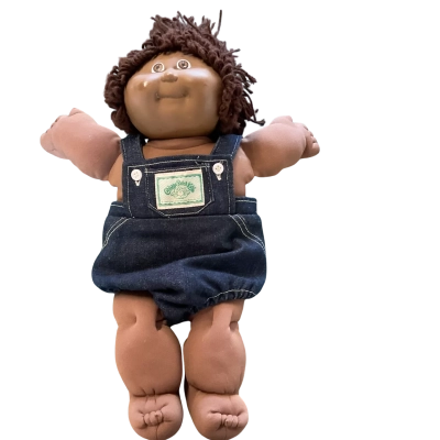 Vintage 1983 African American Cabbage Patch Doll Dungrees Short Curly Hair Brown Eyes