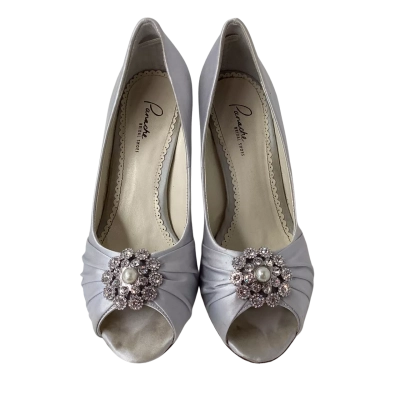 Panache DIAMANTÉ Bridal Shoes Size 37 Heels Silver 