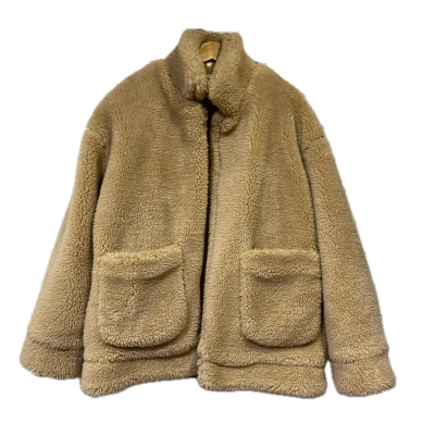 Charlie Luciano Milano Womens Coat Size 2 Beige Fluffy Faux Sherpa with back print Design