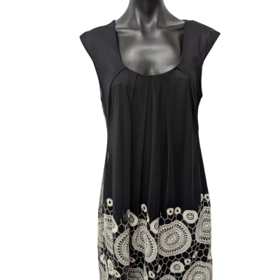 Naked Art Womens Sleeveless Dress in Black with White Pattern
