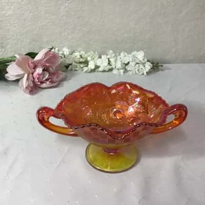 Vintage Fenton Marigold Carnival Glass Fluted Bonbon Dish