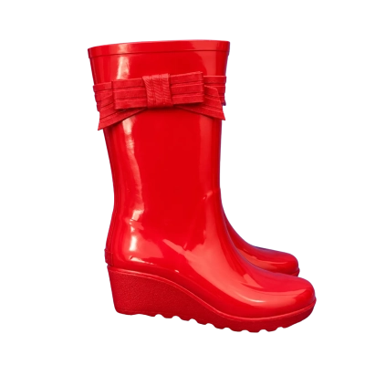  Holster Womens Size 37/6 Bright Pink Wedge Rain Boots Gumboots Bow Detail