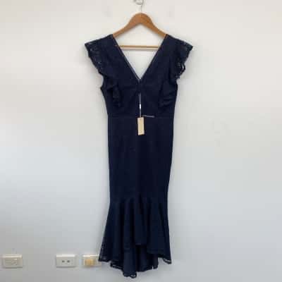 Two Sisters Navy Blue Short SLeeve Bodycon Lace Midi Dress  Size 12