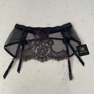 Honey Birdette Womens VALENTINA Suspender Size M Black  / Pink NEW with TAGS
