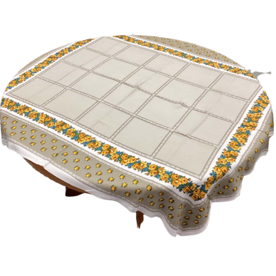 Tablecloth 140 x 125 cm Fawn with white border of orange and blue flowers