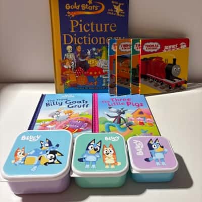 Kids books & containers bundle 