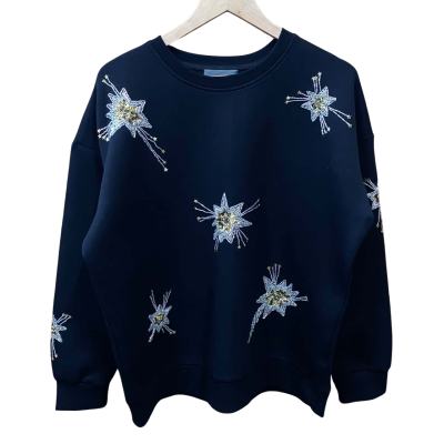 Anthropologie Black Beaded Star Jumper Size M