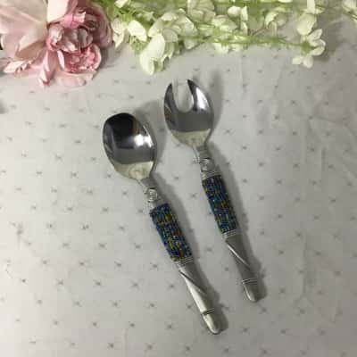 African Multicoloured Beaded / Stainless Steel Salad Serving Set (new)