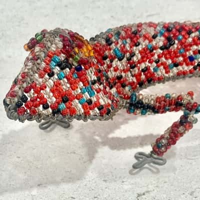 Handcrafted Red Beaded Wire Lizard-so cool 