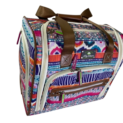 Lily Bloom designer lightweight 15-inch rolling luggage bag featuring a vibrant tribal stripe pattern