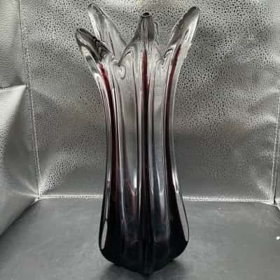 Vintage Burgundy and Clear Vase