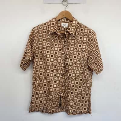 Seed Heritage Beige Brown Pattern Short Sleeve Shirt  Size 6 