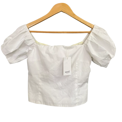 Seed Heritage Women Puff-Sleeve Cropped Cotton Top Size 6 White 
