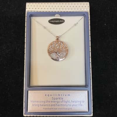  Equilibrium Sparkle Silver & Rose Gold Plated Tree of Life Necklace